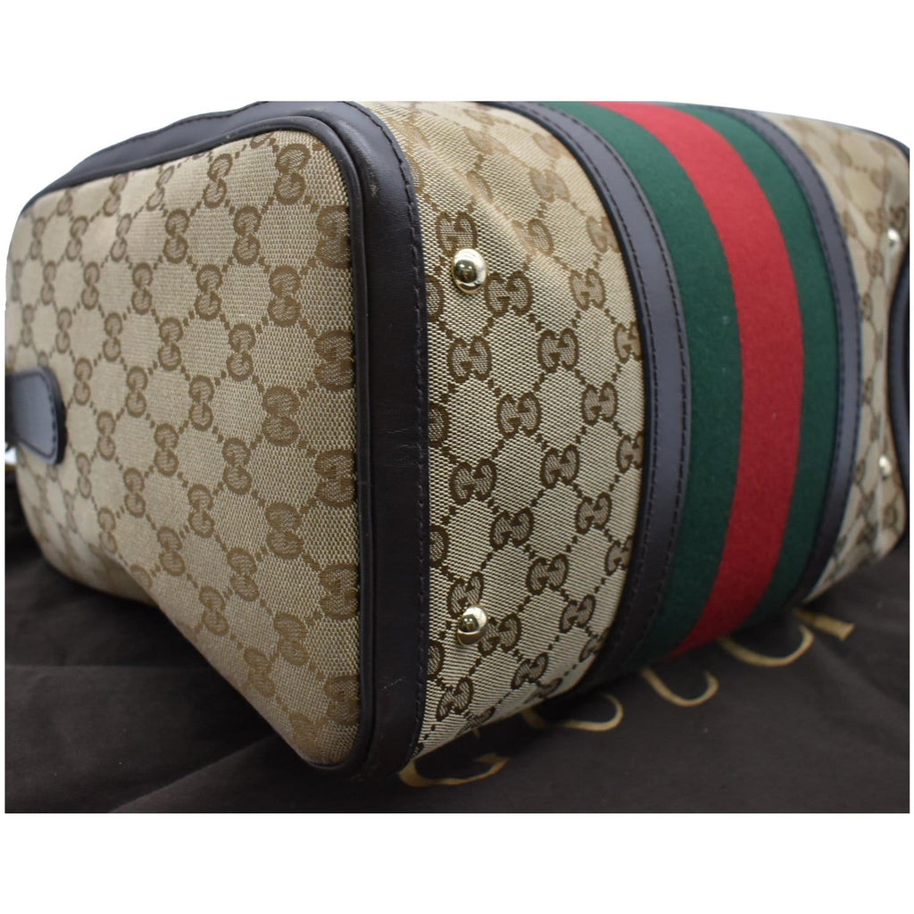 GUCCI Vintage Web Original GG Boston Satchel Bag Beige 247205