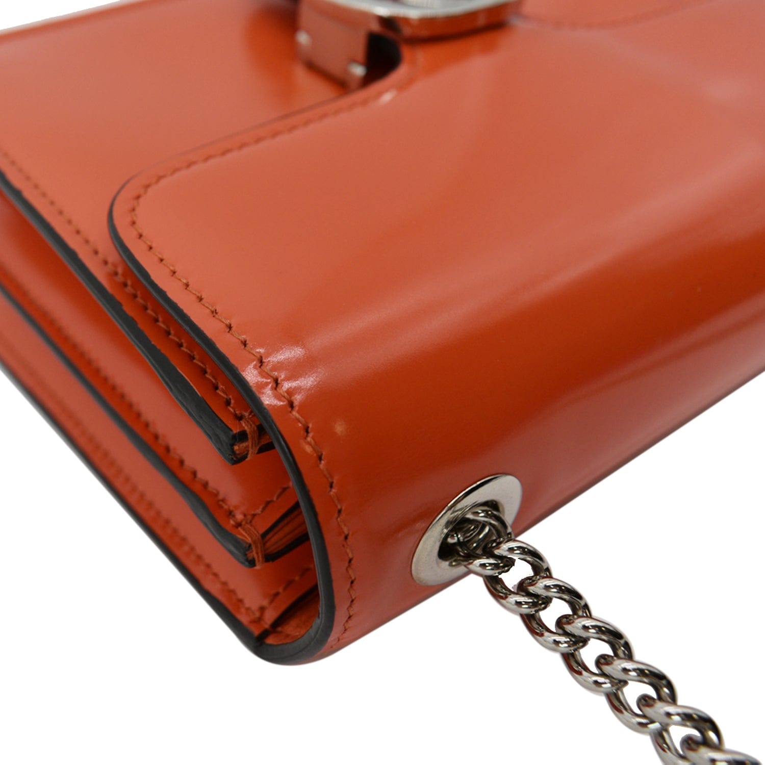 GUCCI Interlocking G Closure Leather Shoulder Bag Orange 387609
