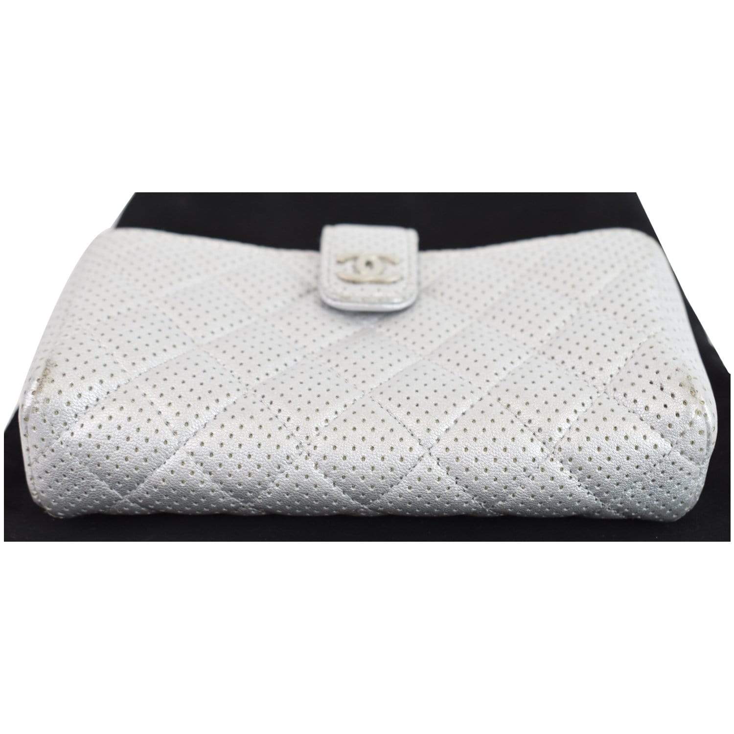 CHANEL Perforated Lambskin Quilted Mini Phone Holder Clutch Silver - Last Call