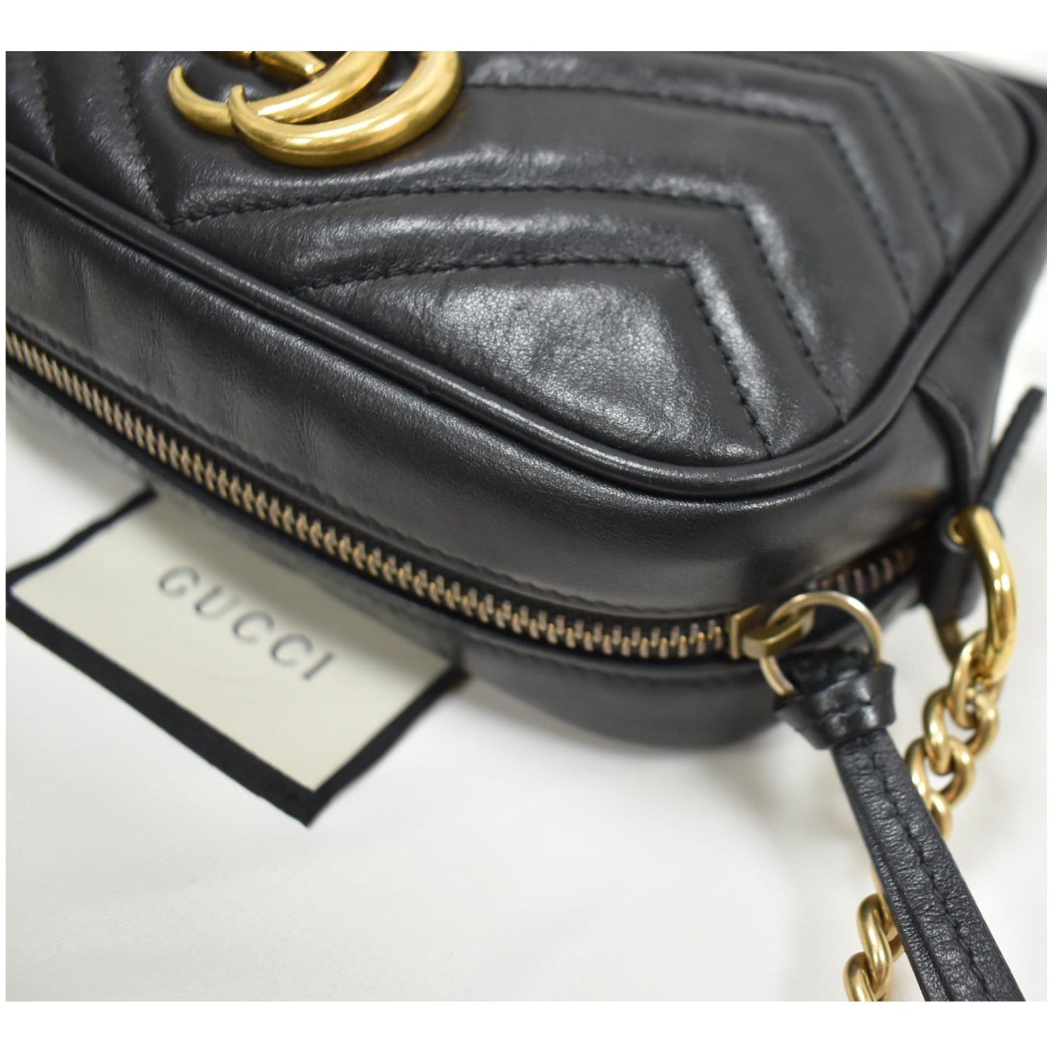 GUCCI GG Marmont Matelasse Mini Leather Crossbody Bag Black 448065