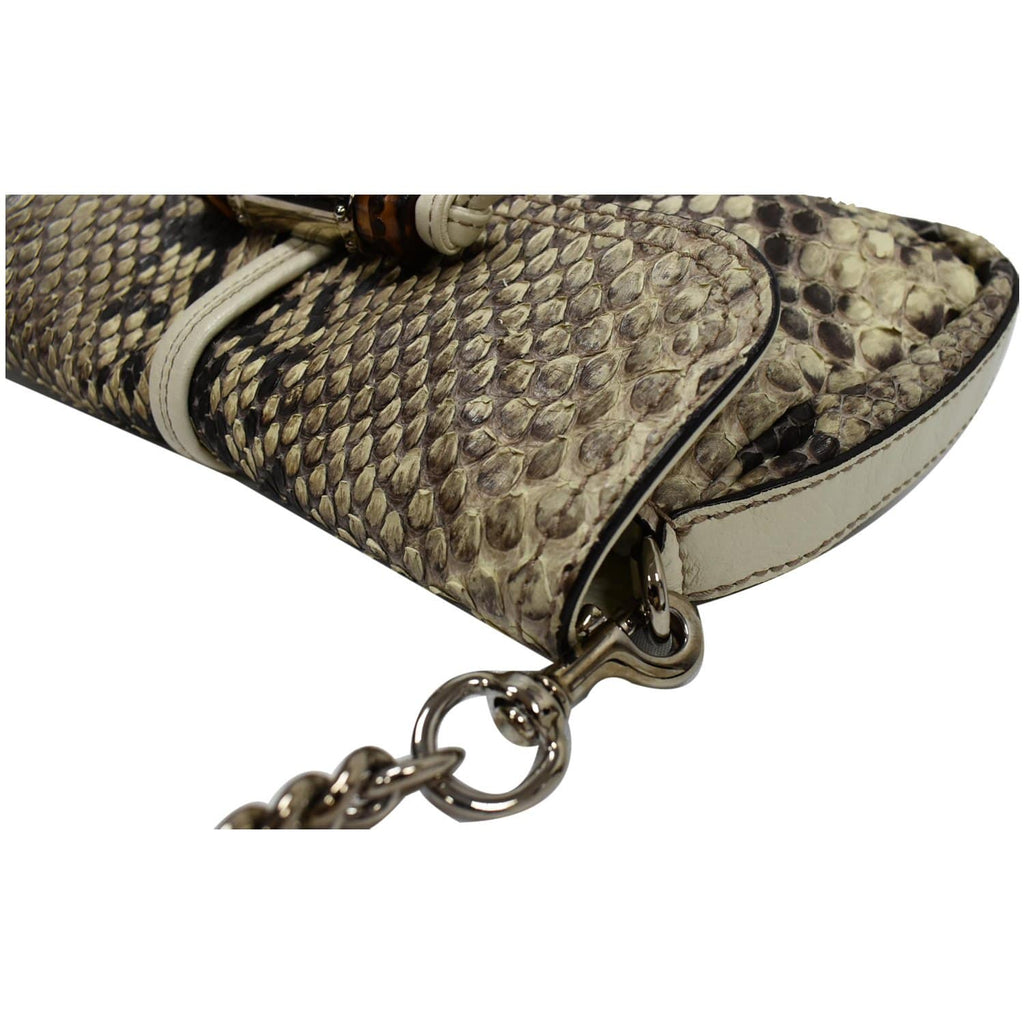 GUCCI Croisette Bamboo Evening Python Leather Shoulder Bag Off White 235320