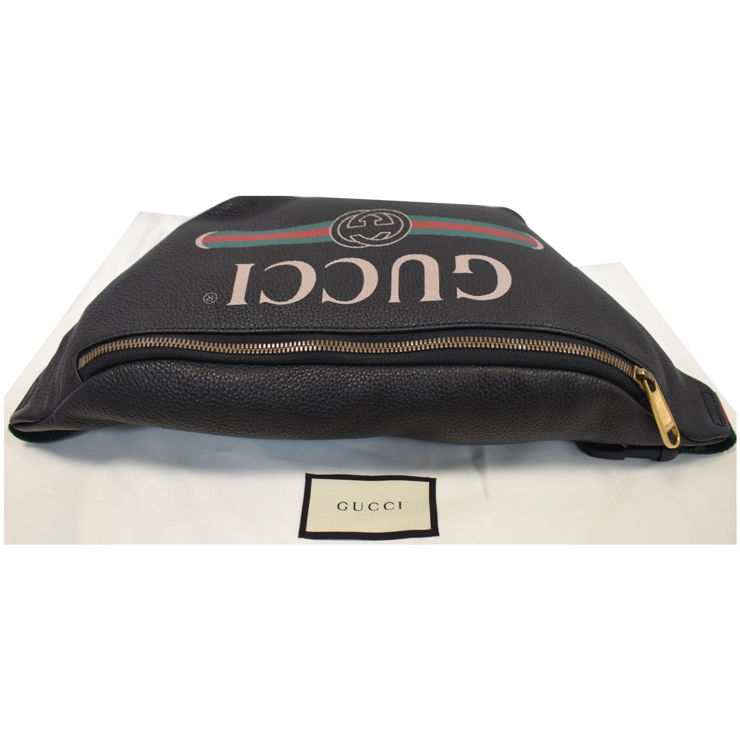 GUCCI Print Medium Leather Belt Bag Black 530412