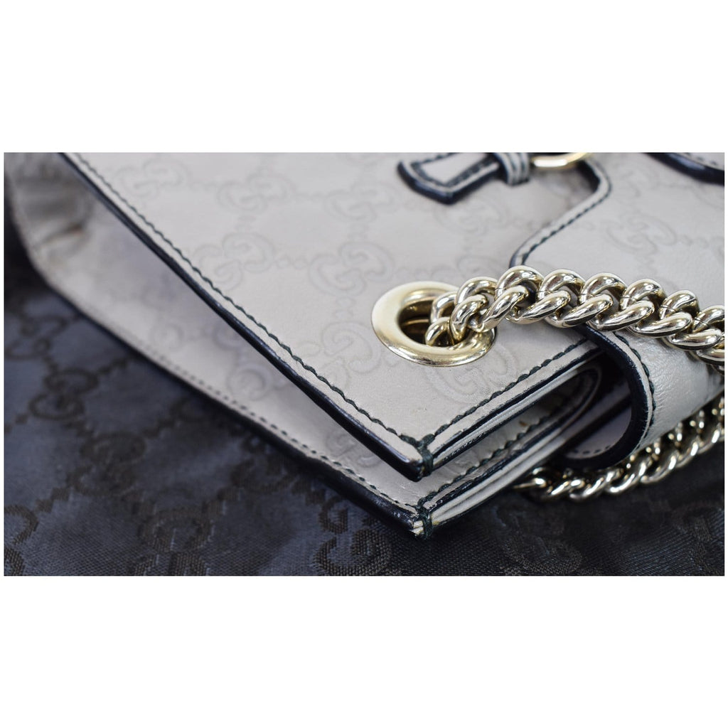 GUCCI Emily Guccissima Leather Chain Crossbody Bag Grey 369621