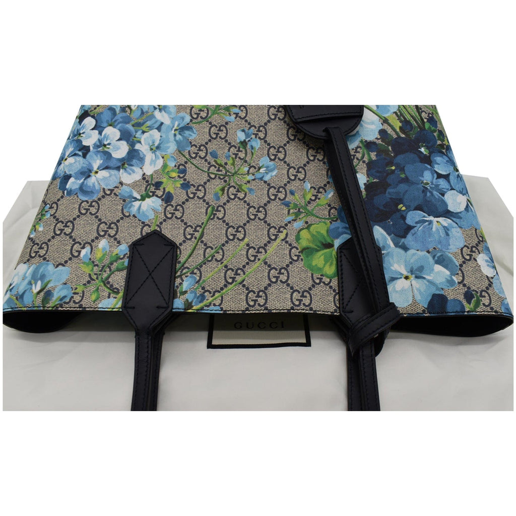GUCCI Blooms Reversible GG Print Floral Supreme Tote Bag Blue 546323