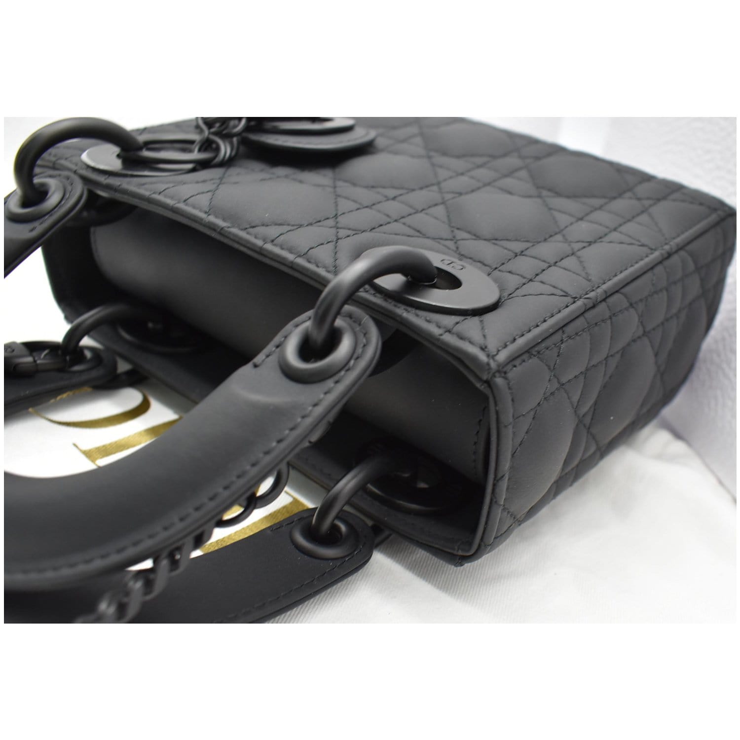 CHRISTIAN DIOR Mini Lady Dior Cannage Calfskin Leather Shoulder Bag Matte Black