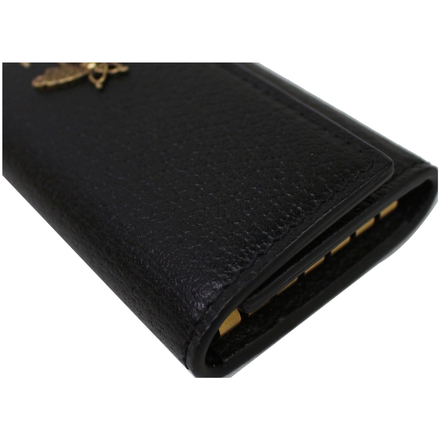 GUCCI Animalier Bee Leather Key Case Black 523683