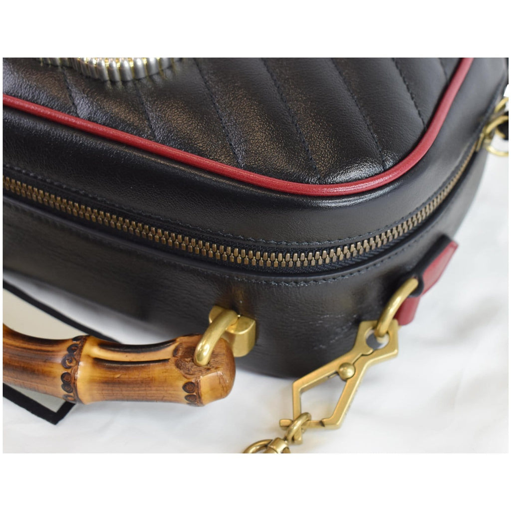 GUCCI GG Marmont Small Bamboo Leather Shoulder Bag Black 602270