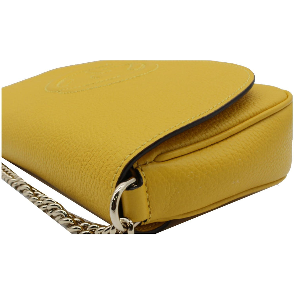 GUCCI Soho Chain Flap Leather Crossbody Bag Yellow 536224