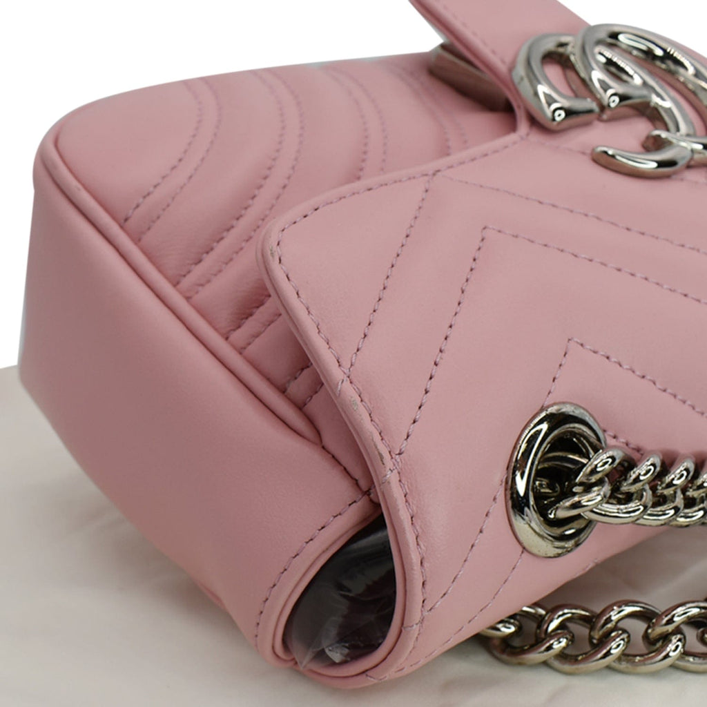 GUCCI GG Marmont Mini Matelass� Leather Shoulder Crossbody Bag Pastel Pink 446744
