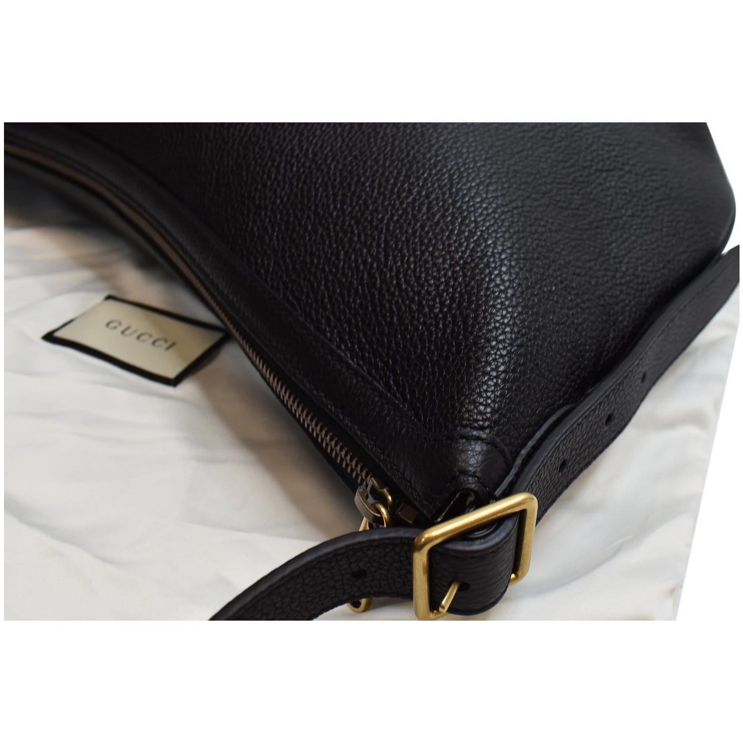 GUCCI Half Moon Logo Calfskin Leather Hobo Shoulder Bag Black 523588