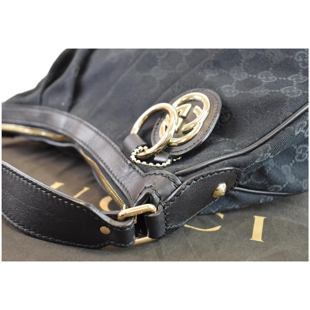 GUCCI Medium Sukey GG Canvas Hobo Bag Black 232955