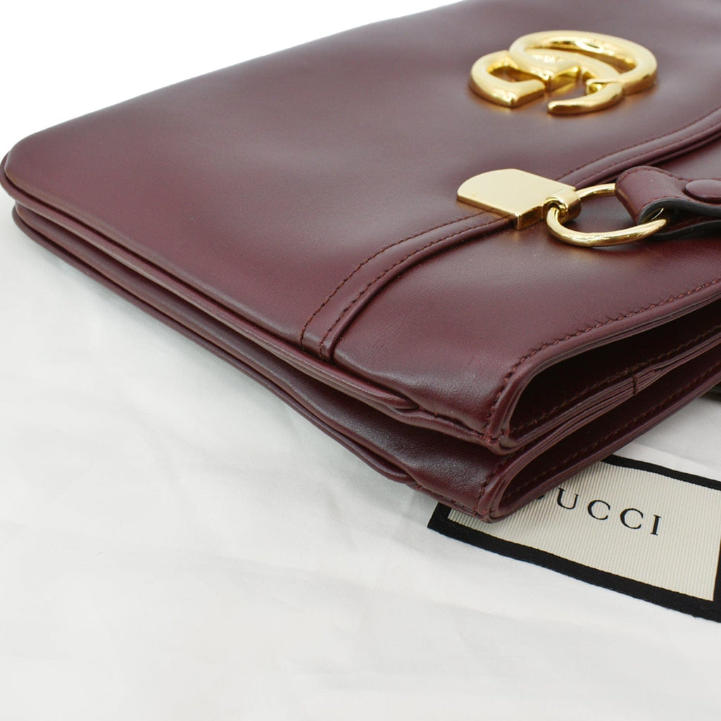 GUCCI Large Arli Leather Top Handle Shoulder Bag Burgundy 550130