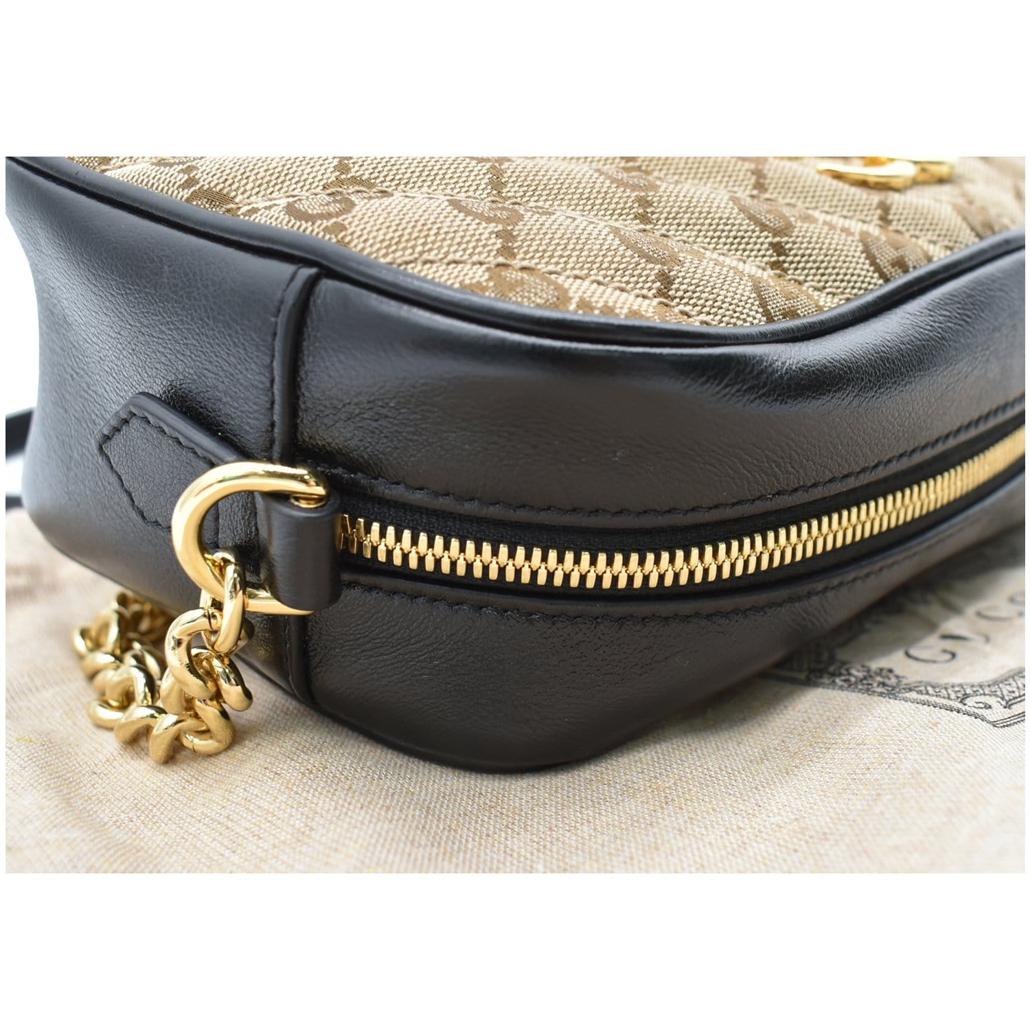 GUCCI GG Marmont Small Matelasse Canvas Leather Crossbody Bag Beige 447632