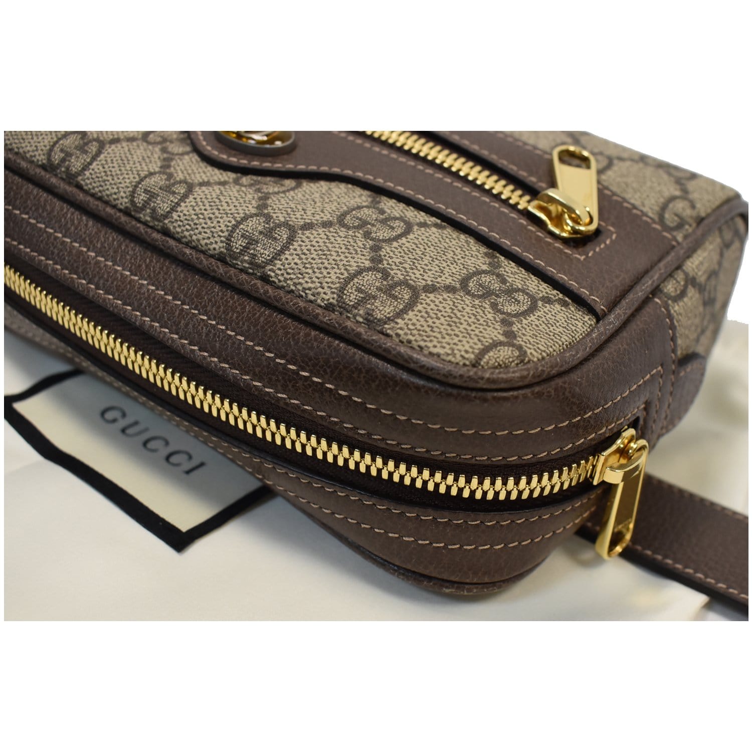 GUCCI Ophidia Small GG Supreme Canvas Web Belt Bag Brown 517076