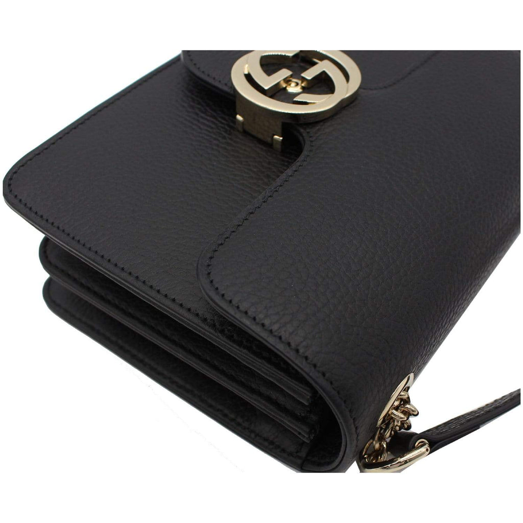 GUCCI Interlocking GG Leather Crossbody Bag Black