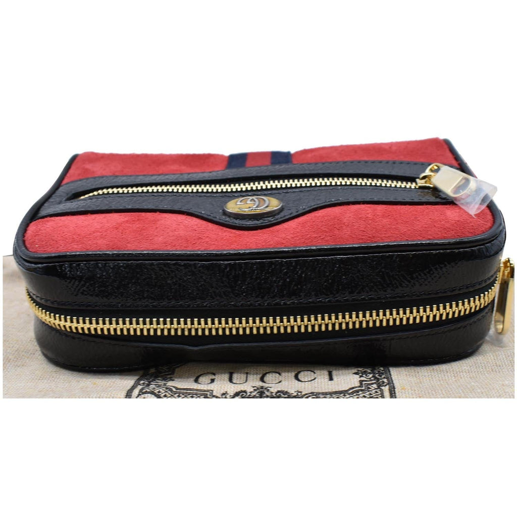 GUCCI Ophidia Mini Web Suede Leather Crossbody Bag Red 517350