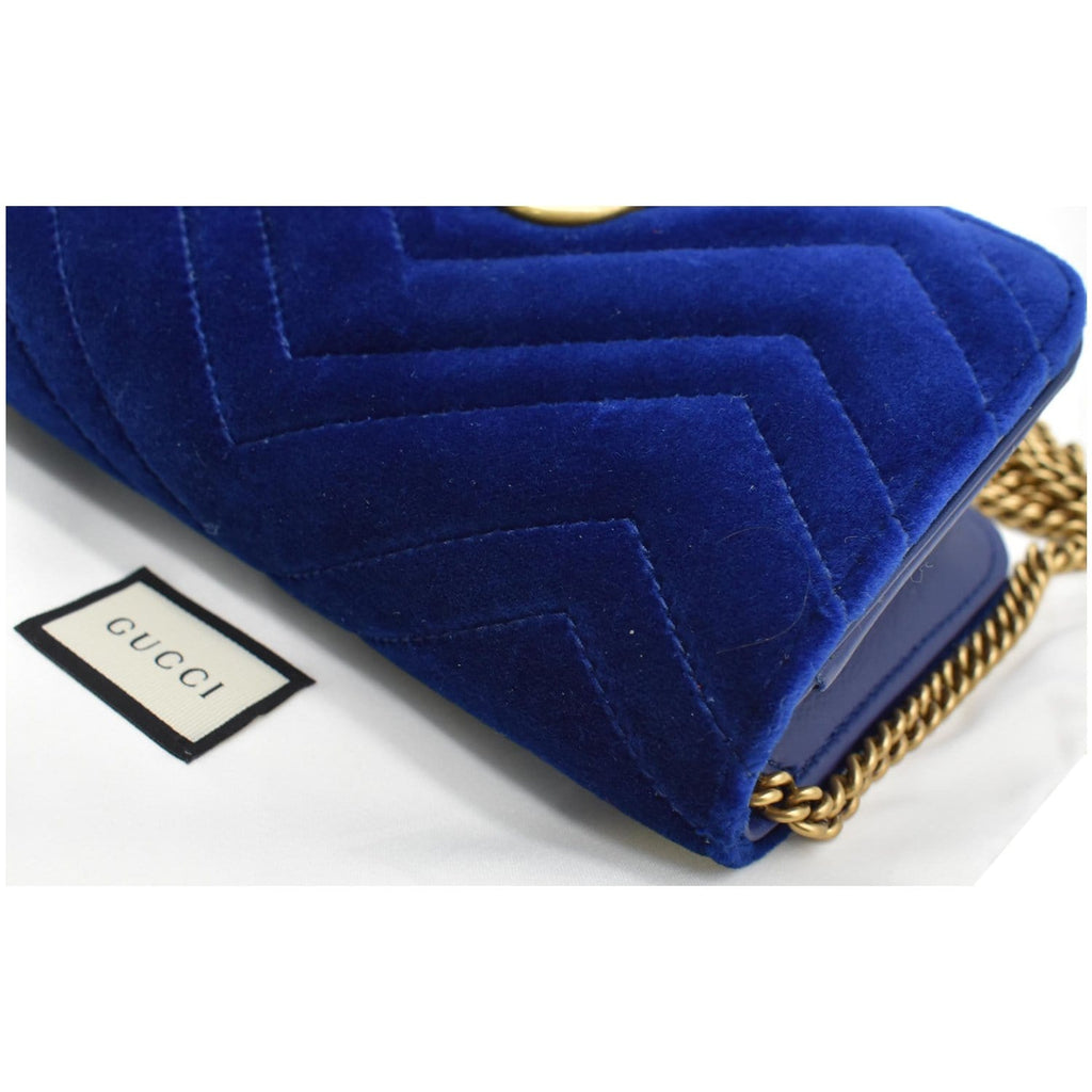 GUCCI Marmont GG Mini Velvet Matelasse Crossbody Bag Blue 488426