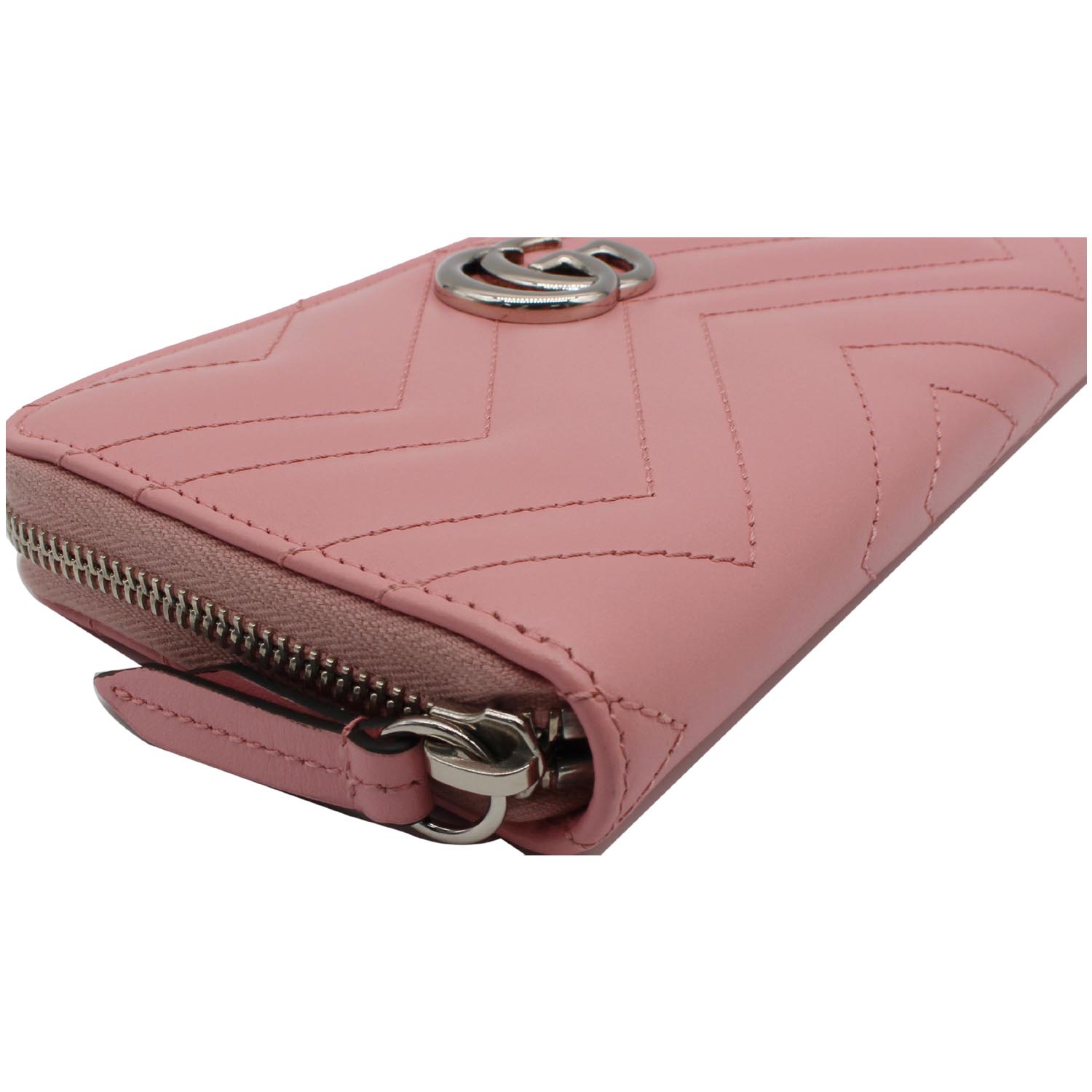 GUCCI Marmont GG Matelasse Leather Zip Around Wallet Pink