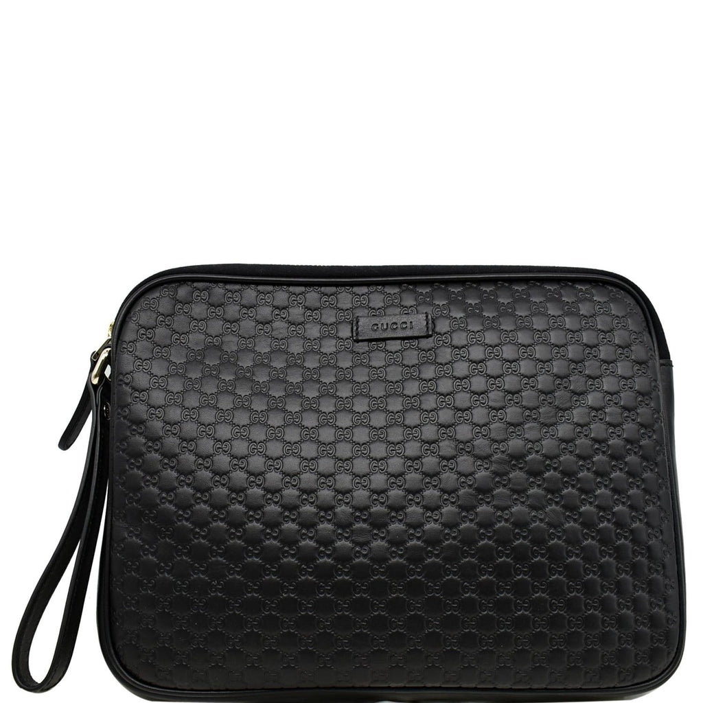 GUCCI Microguccissima Leather Clutch Bag Black 607726