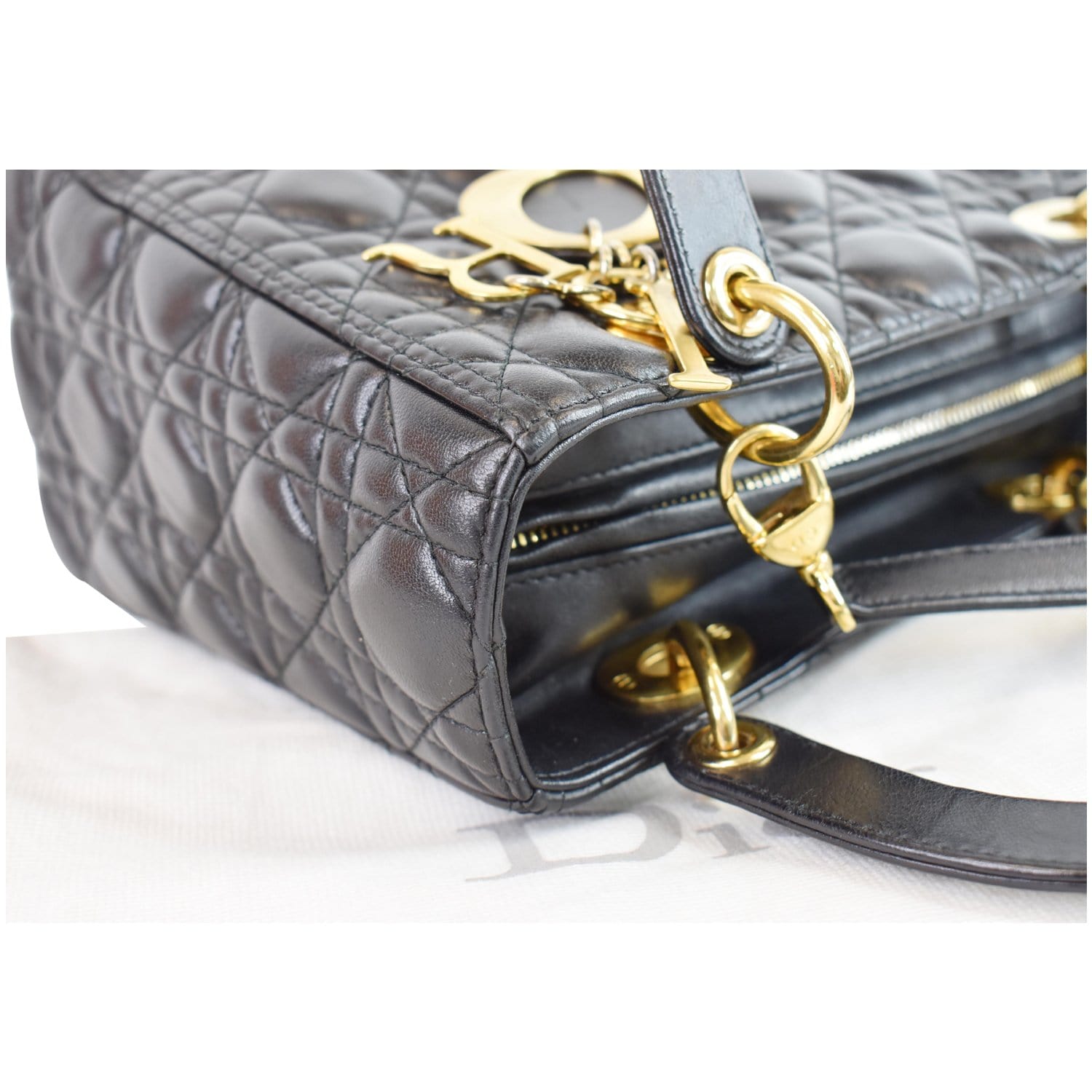 CHRISTIAN DIOR Medium Lady Dior Lambskin Shoulder Bag Black