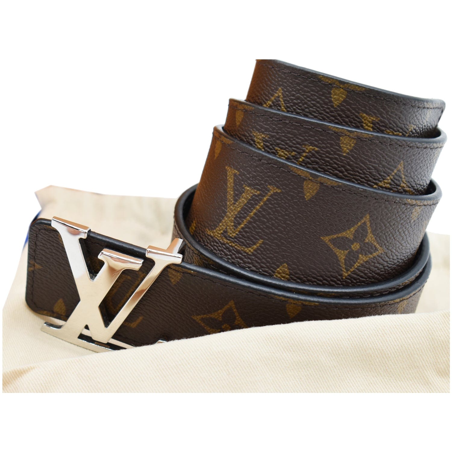 LOUIS VUITTON LV Initiales Monogram Canvas Silver Buckle Belt Brown