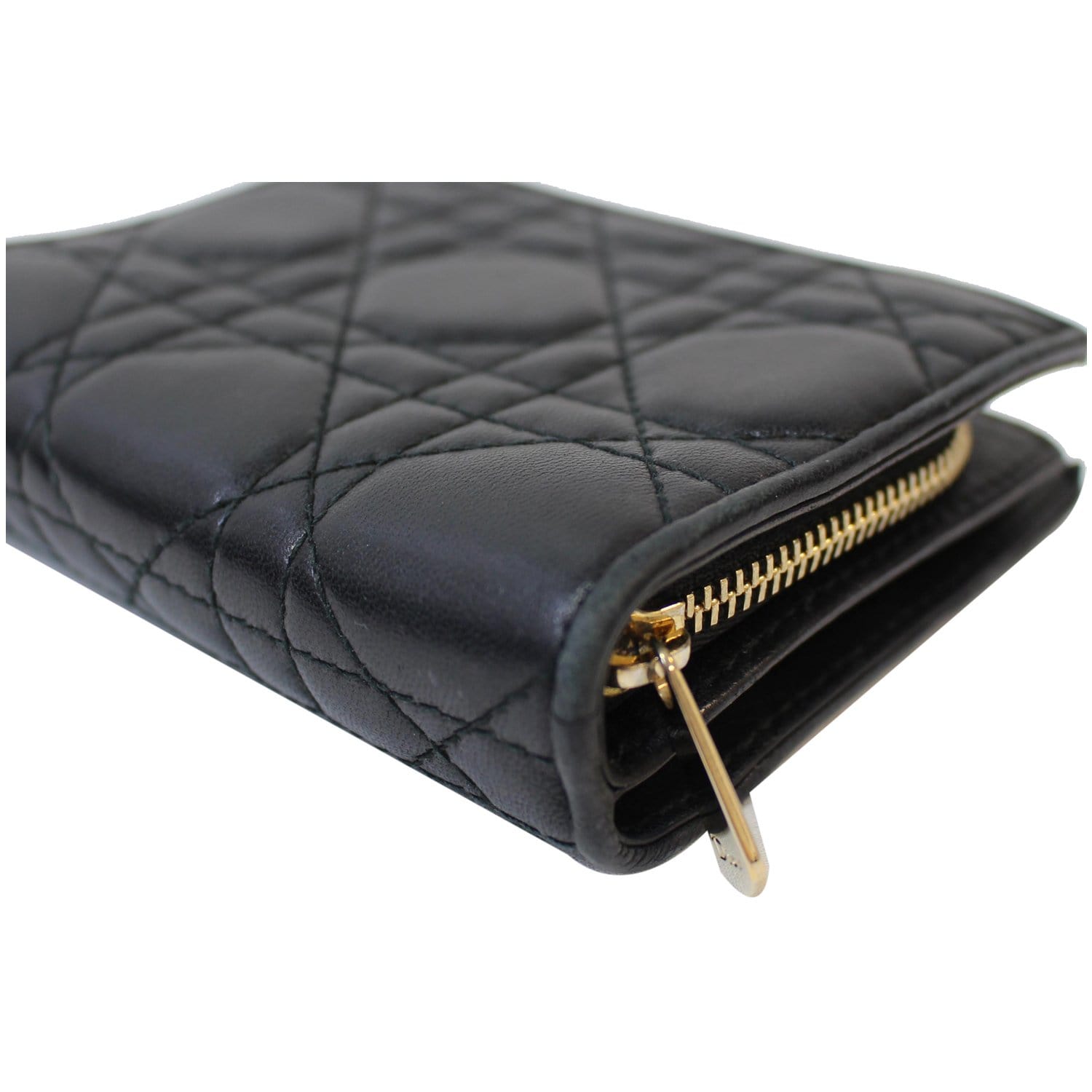 CHRISTIAN DIOR Mini Lady Dior Cannage Lambskin Compact Wallet Black