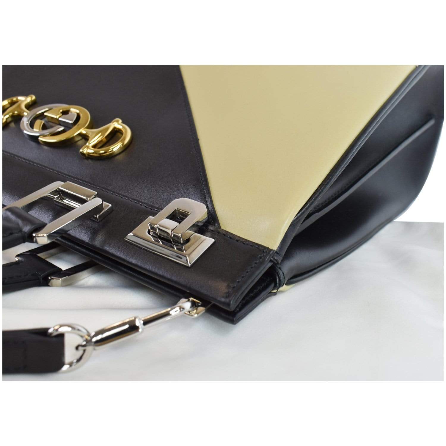 GUCCI Medium Zumi Diagonal Stripe Leather Top Handle Bag Beige 564714