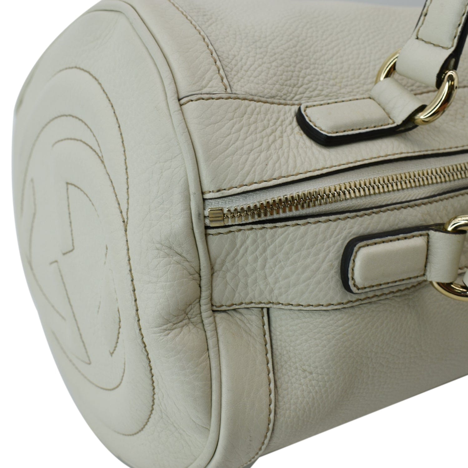 GUCCI Soho Leather Boston Bag White 282302