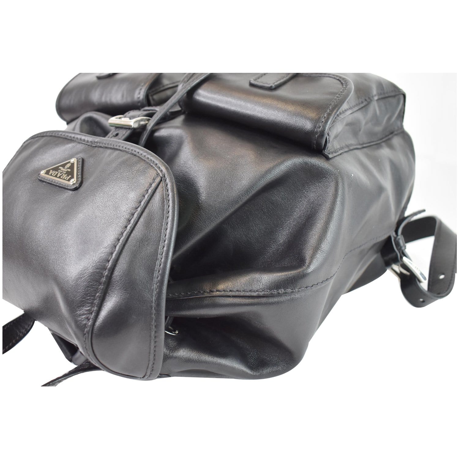 PRADA Milano Double Pocket Leather Backpack Bag Black