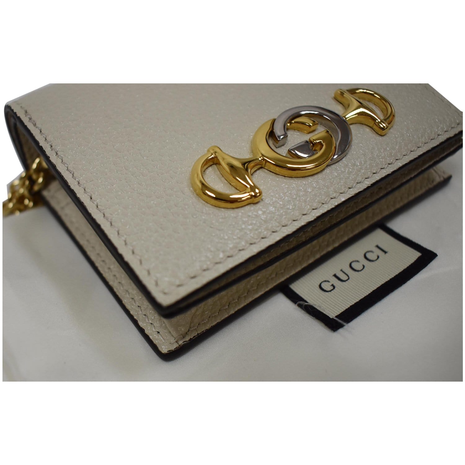 GUCCI Zumi Mini Grainy Leather Chain Wallet Cream 570660 - Final Sale