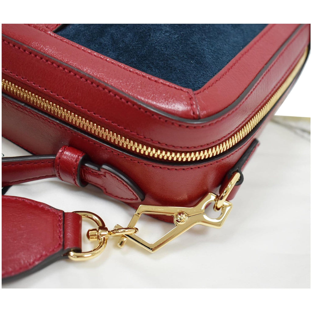 GUCCI Ophidia GG Small Web Suede Leather Top Handle Shoulder Bag Red 550622