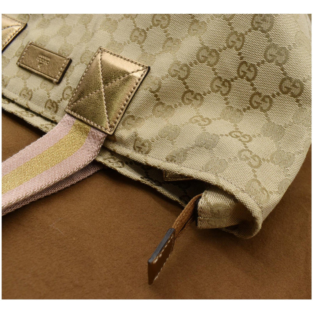 GUCCI Sherry GG Canvas Leather Tote Bag Beige 131231