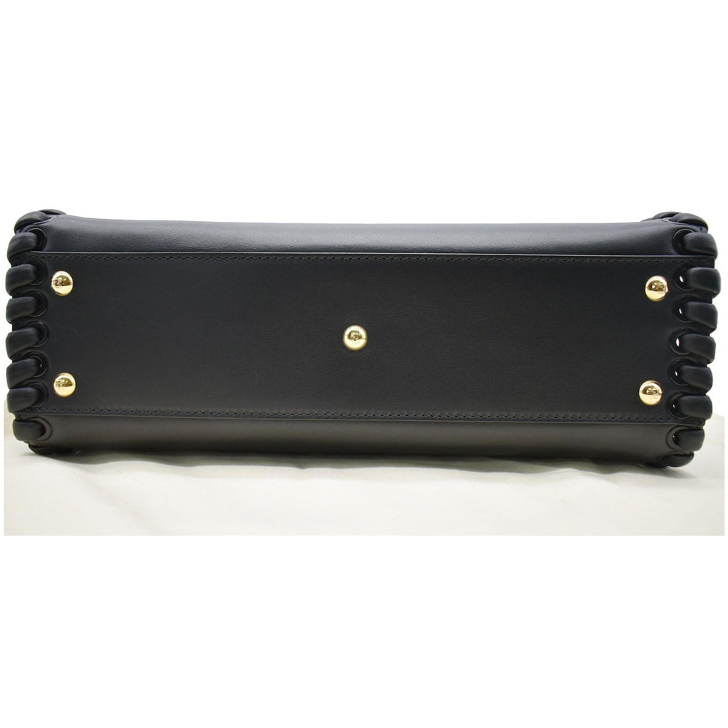 FENDI Peekaboo Medium Whipstitch Leather Satchel Shoulder Bag Black