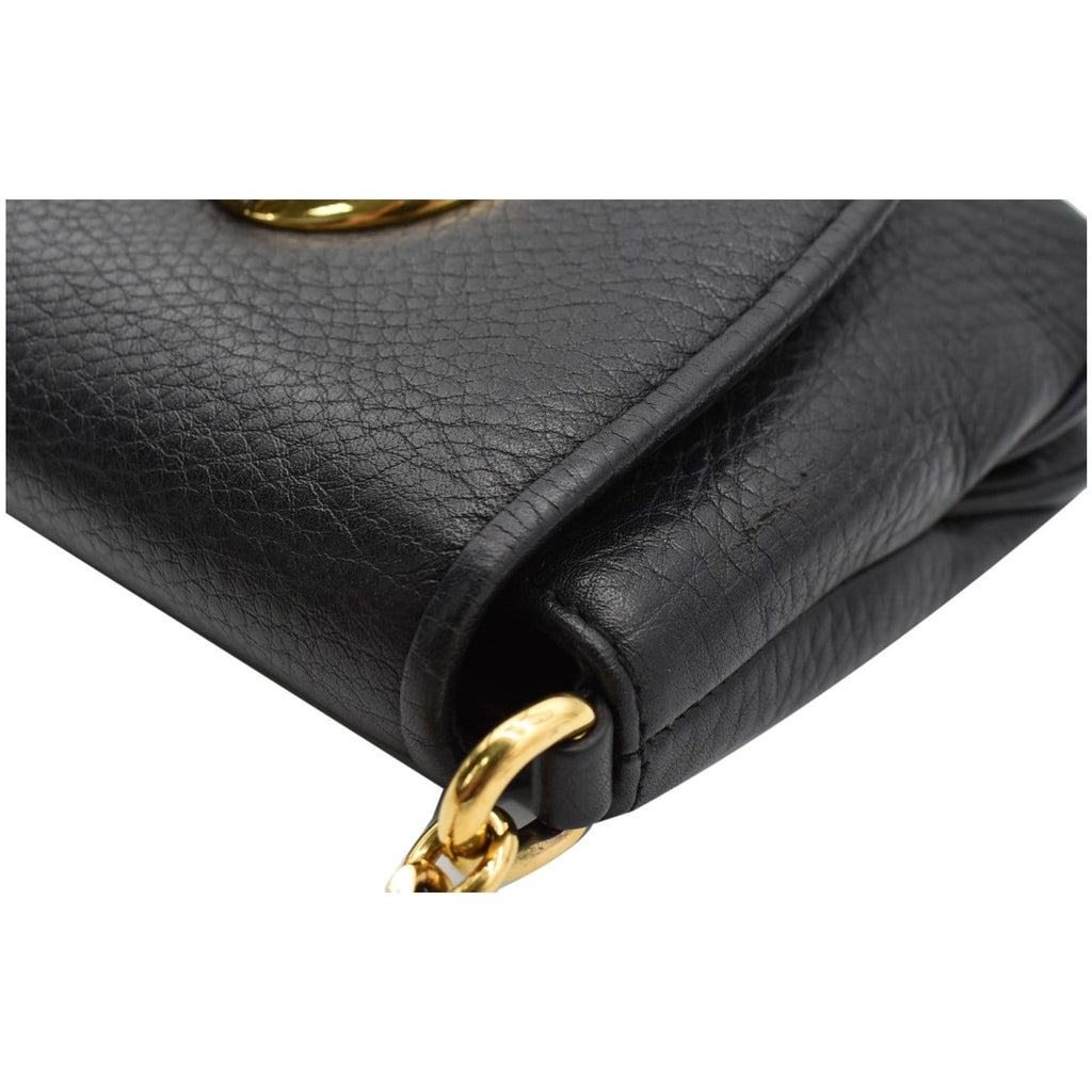 GUCCI Small 1973 Pebbled Leather Chain Crossbody Bag Black 251821