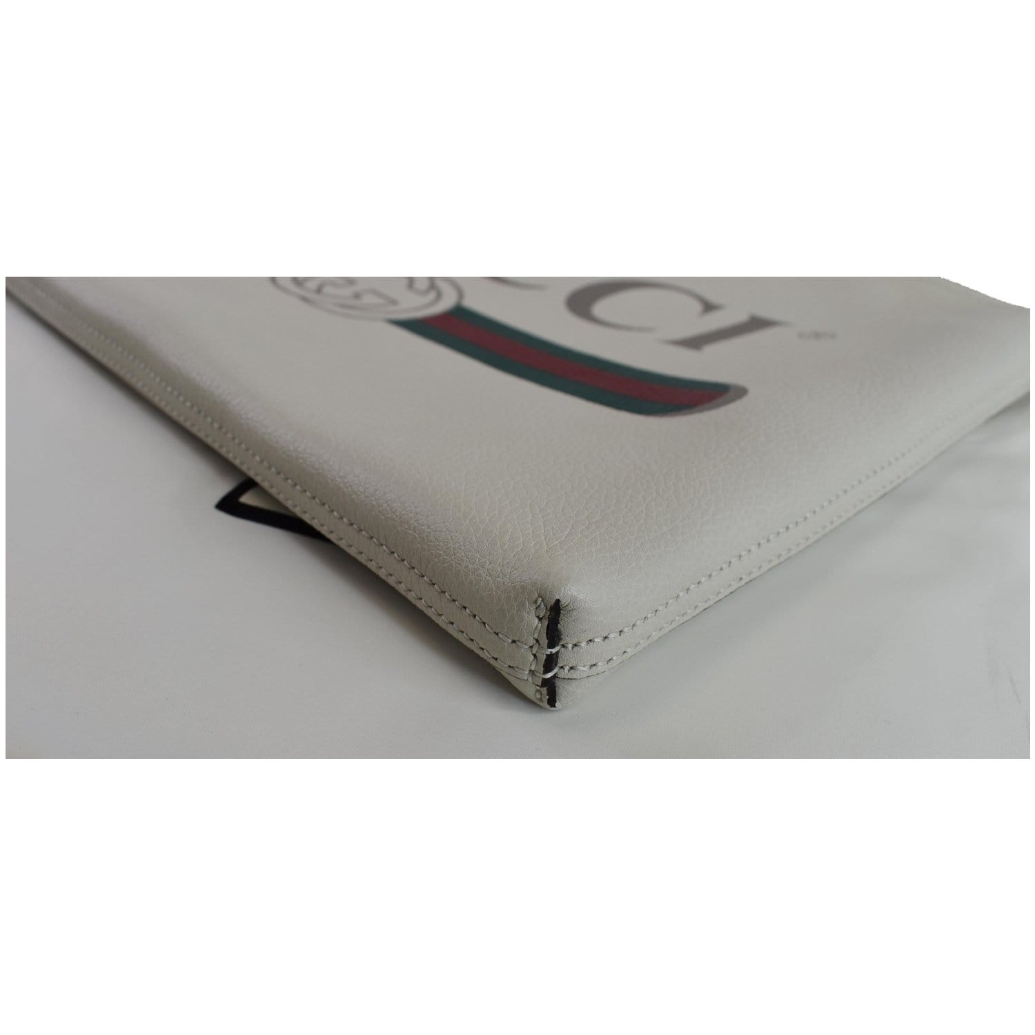 GUCCI Pebbled Leather Medium Logo Portfolio Clutch White 500984 - Last Call