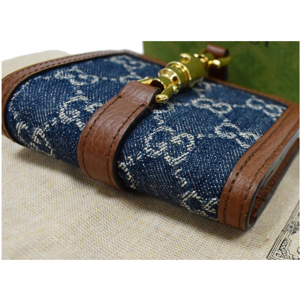 GUCCI Jackie 1961 GG Jacquard Denim  Case Wallet Dark Blue