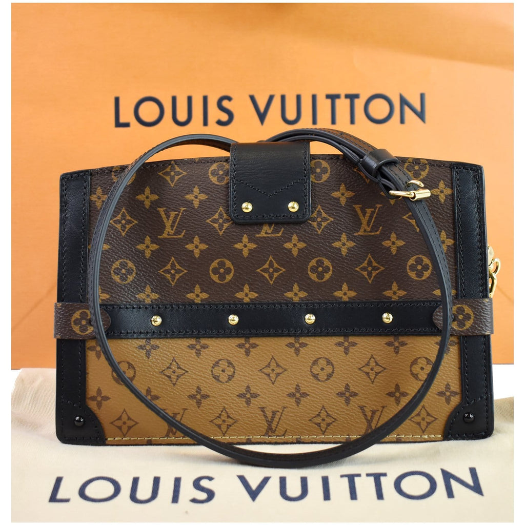 LOUIS VUITTON Petit Soft Malle Reverse Monogram Clutch Shoulder Bag Brown