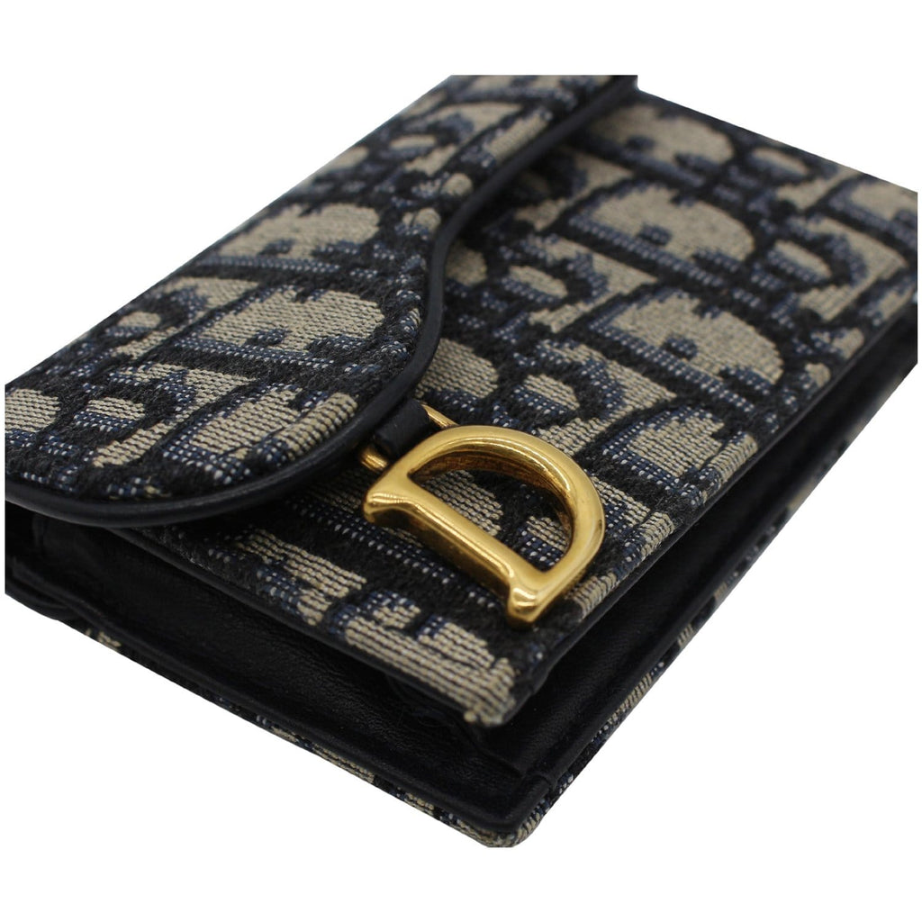 CHRISTIAN DIOR Saddle Flap Jacquard Canvas  Holder Beige