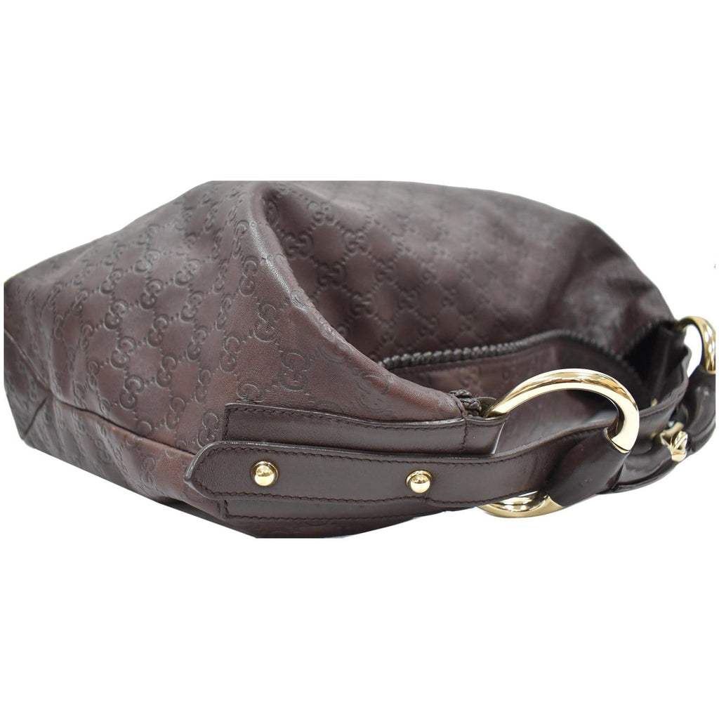 GUCCI Horsebit Large Guccissima Leather Hobo Bag Dark Brown 114900