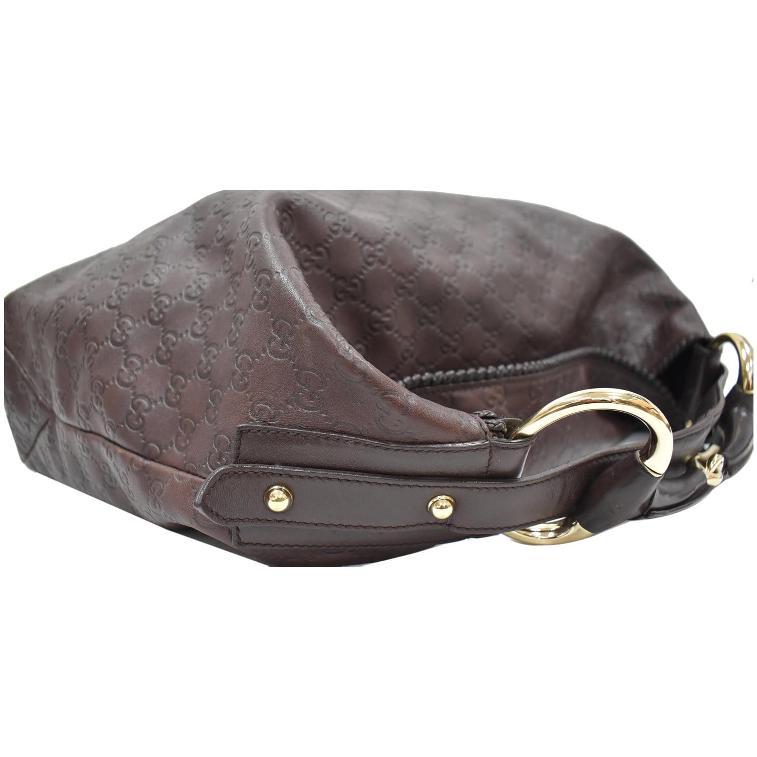 GUCCI Horsebit Large Guccissima Leather Hobo Bag Dark Brown 114900