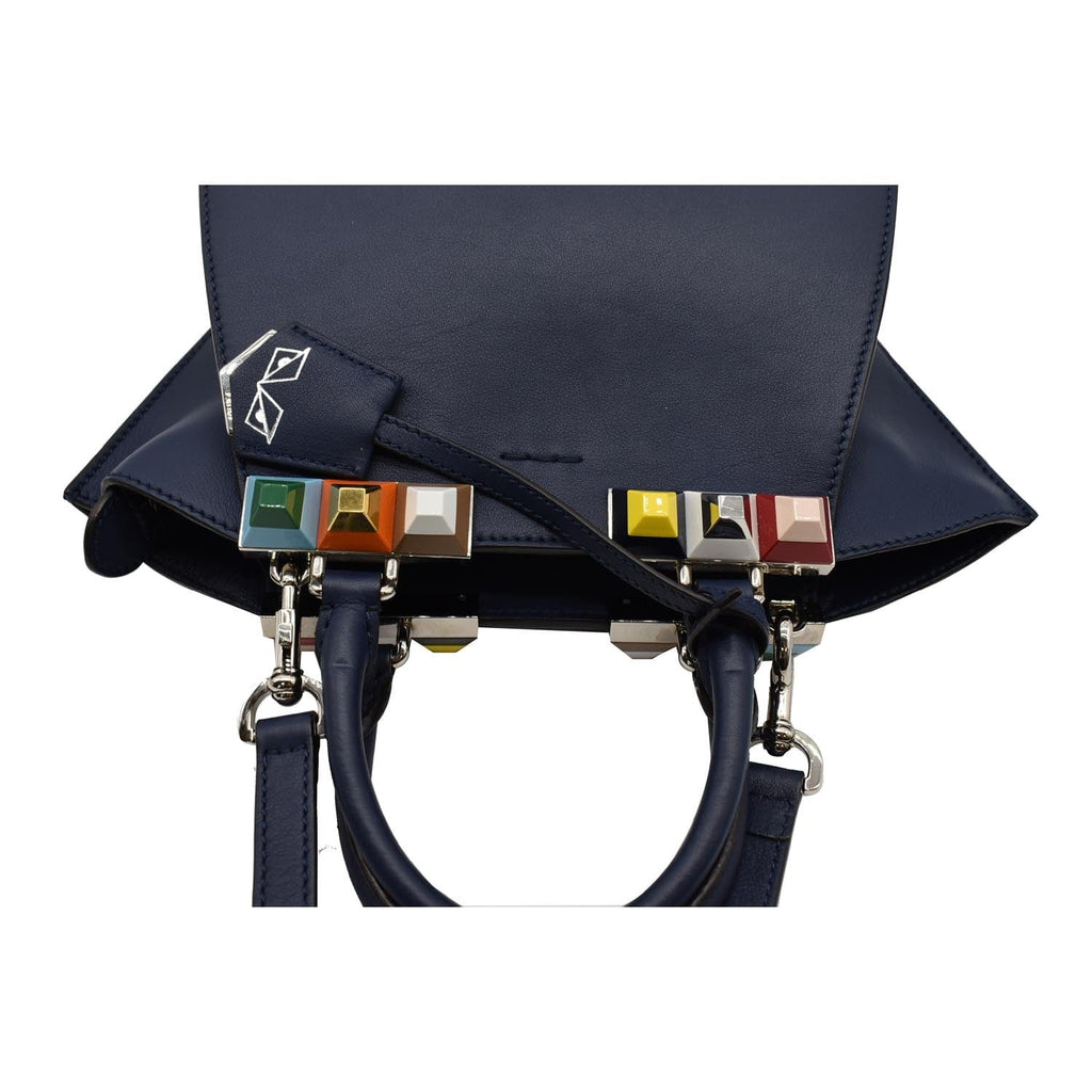 FENDI Petite 3Jours Studded Leather Tote Bag Dark Blue