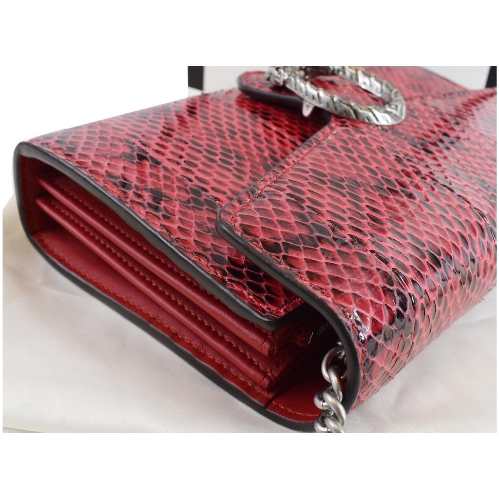GUCCI Dionysus Mini Python Leather Crossbody Chain Wallet Red 401231