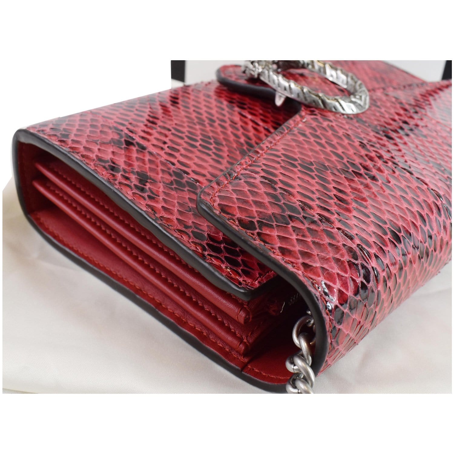 GUCCI Dionysus Mini Python Leather Crossbody Chain Wallet Red 401231