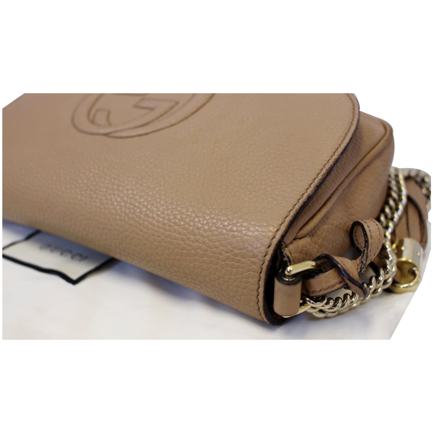 GUCCI GG Soho Tassel Chain Leather Crossbody Bag Beige 336752