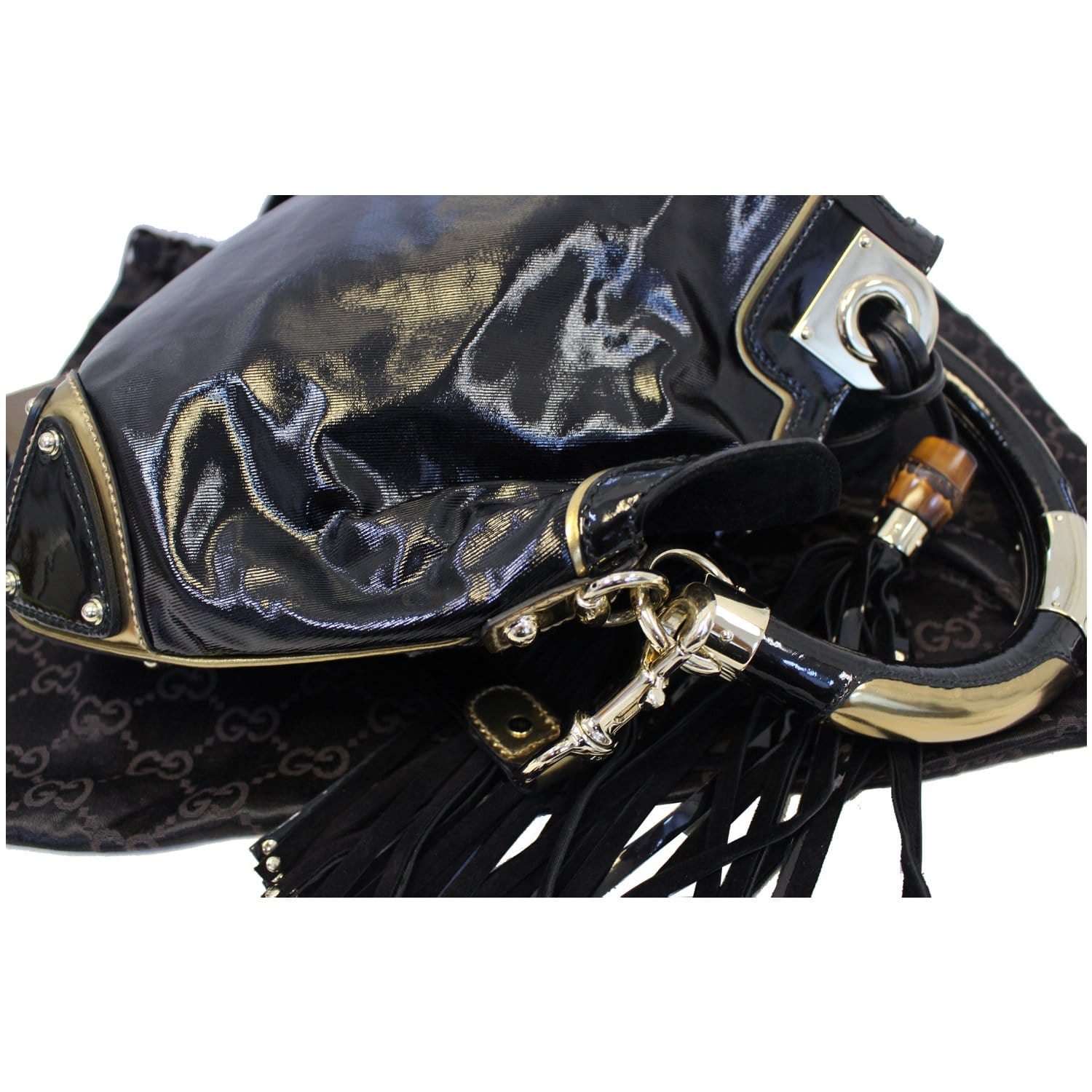 GUCCI Indy Babouska Leather Top Handle Shoulder Bag Black 185566