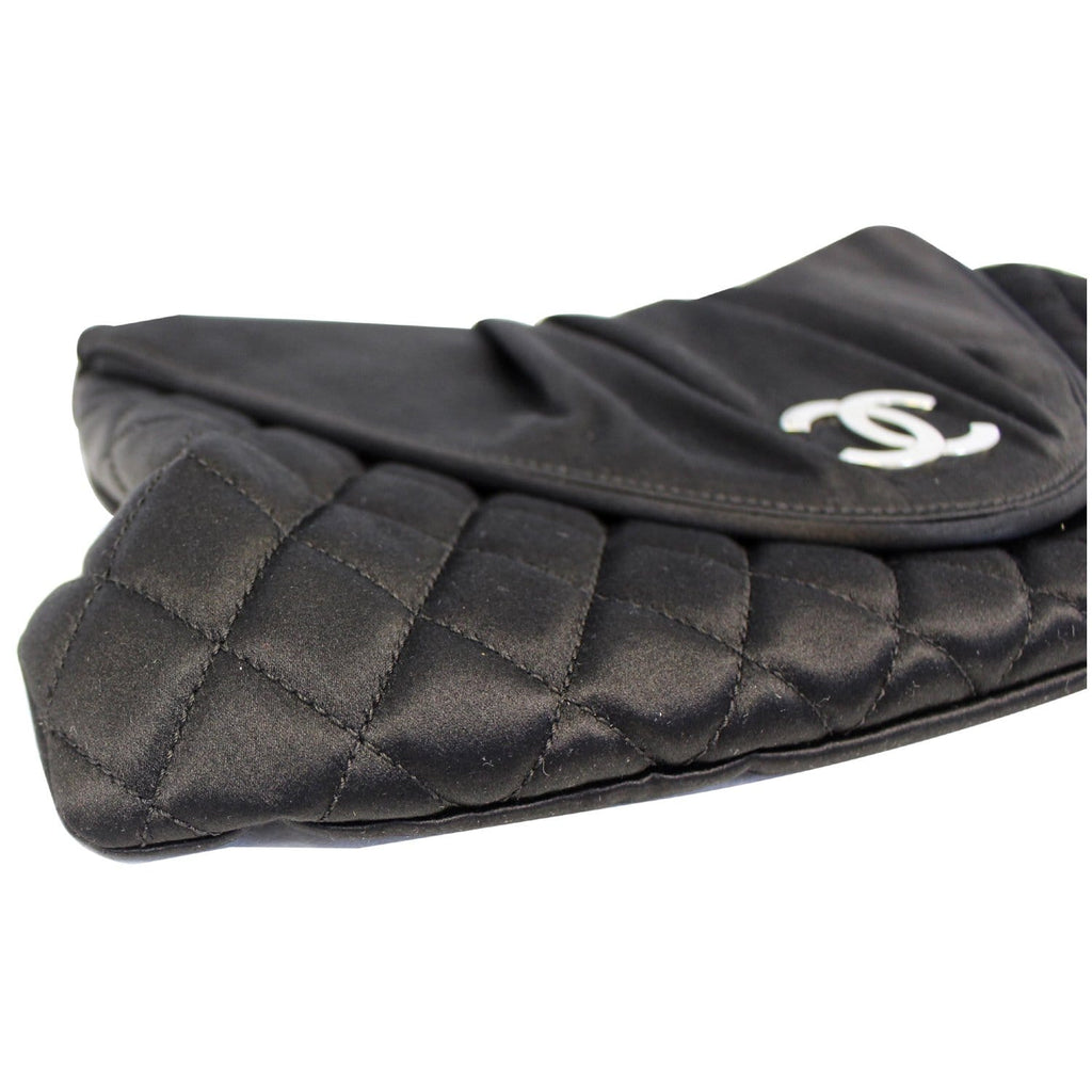 CHANEL CC Half Moon Quilted Satin Clutch Black