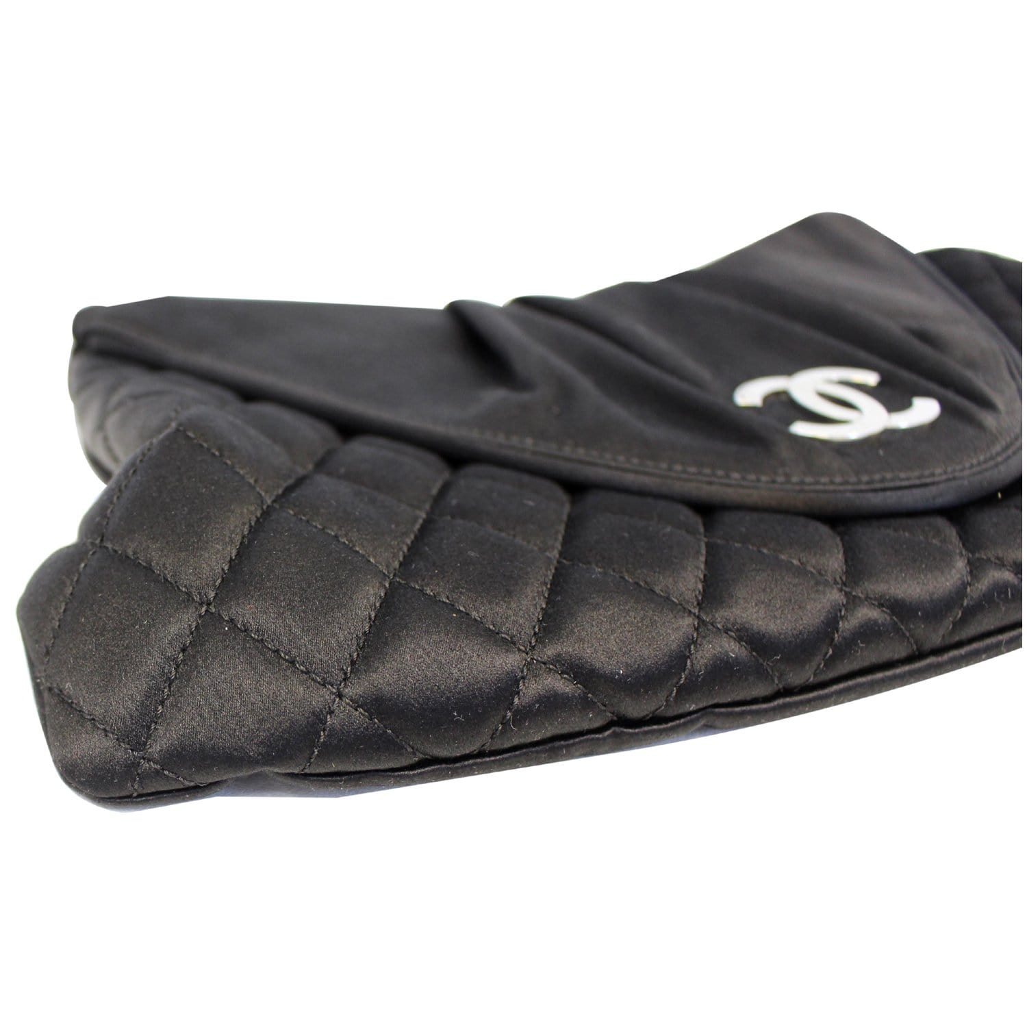 CHANEL CC Half Moon Quilted Satin Clutch Black