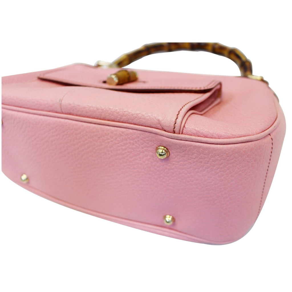 GUCCI Calfskin Bamboo Top Handle Bag Pink
