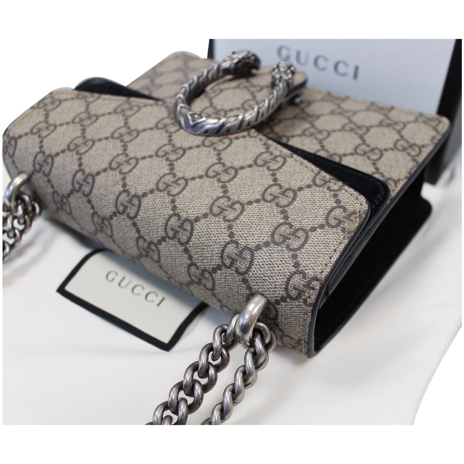 GUCCI Dionysus Mini GG Supreme Canvas Crossbody Bag Beige