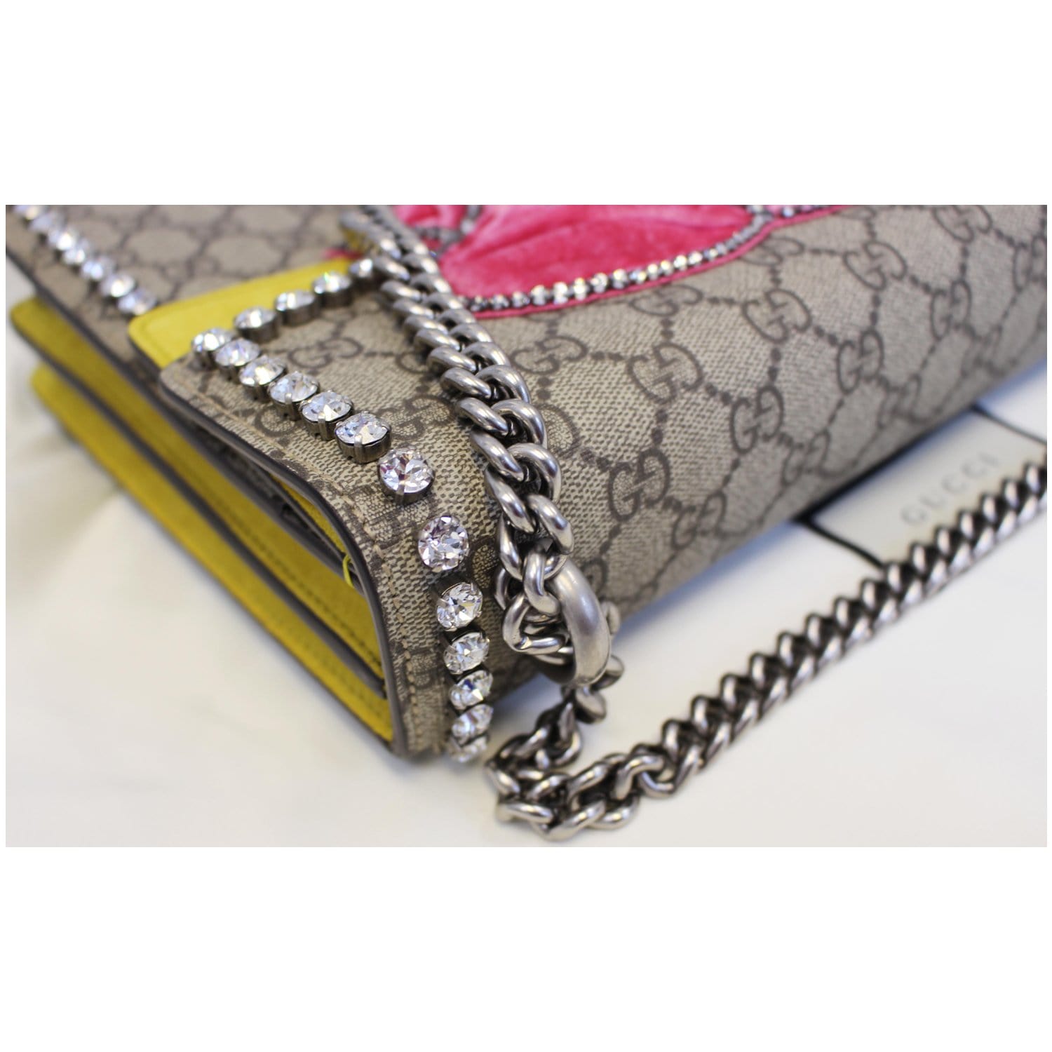 GUCCI Dionysus Medium GG Supreme Embroidered Crystal Bow Shoulder Bag Beige